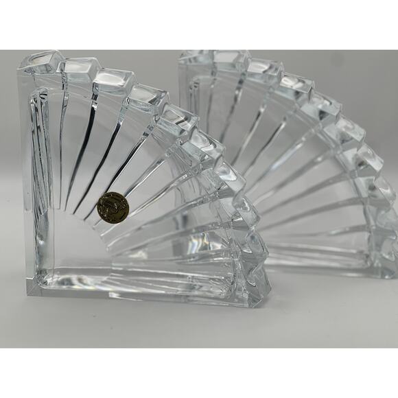 Cristal d’Arques France Clear Lead Crystal Fan Bookends Decorative Art Pair - Picture 1 of 12